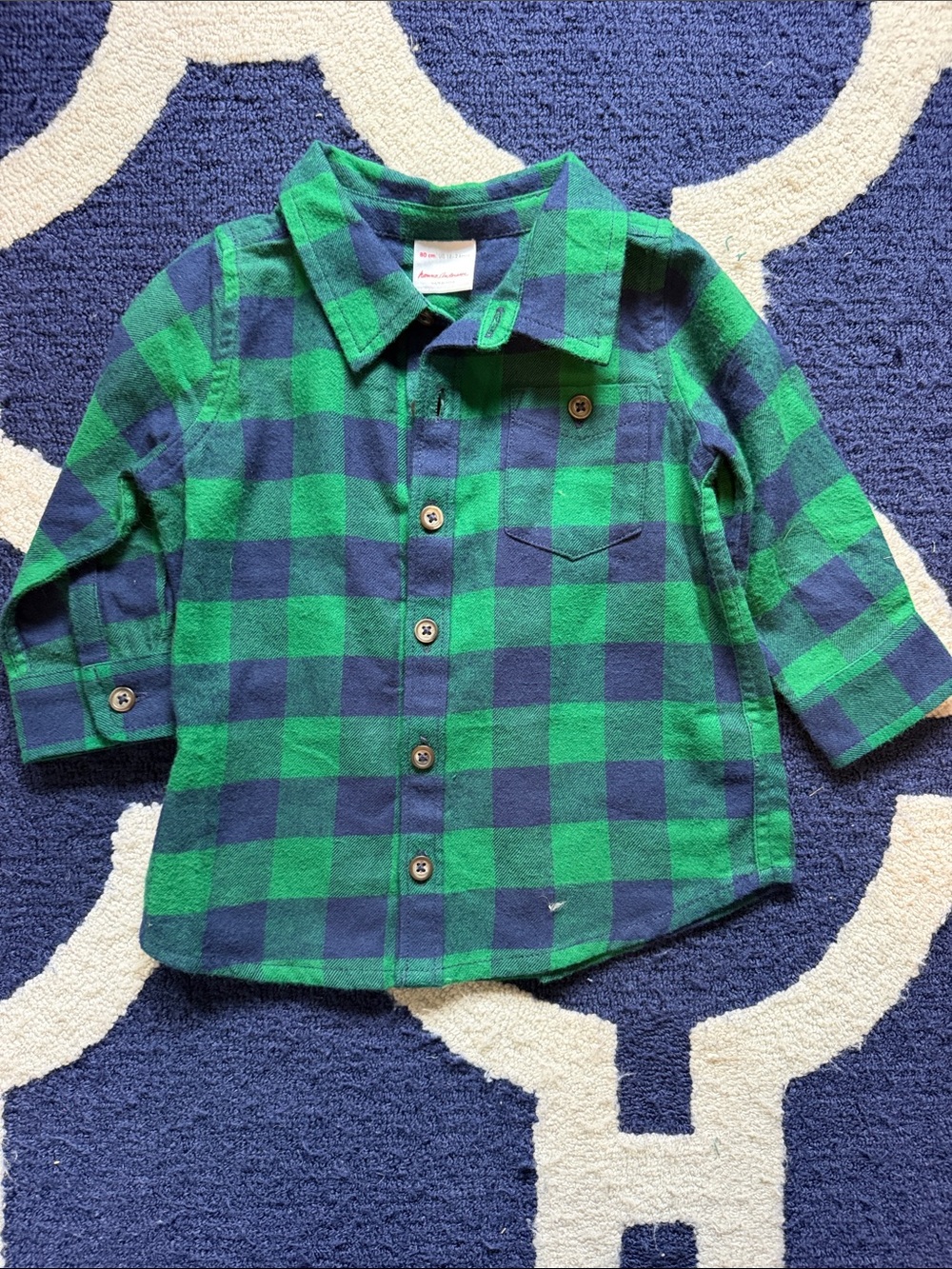 Hanna Andersson Green and Navy Plaid Button-Down Shirt